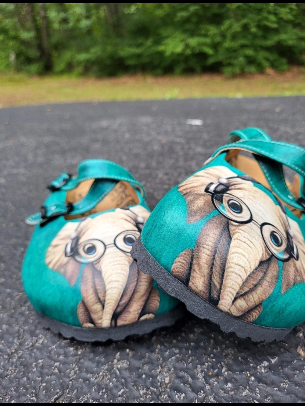 Calceo| Blue Colored Pattern & Grey Elefant Patterned Clogs| 42